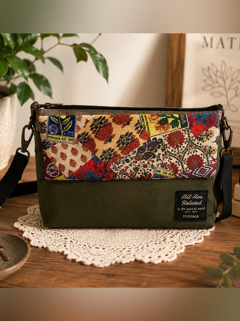 Titicaca Japanese Lifestyle Canvas Crossbody – Patchwork & Olive Green